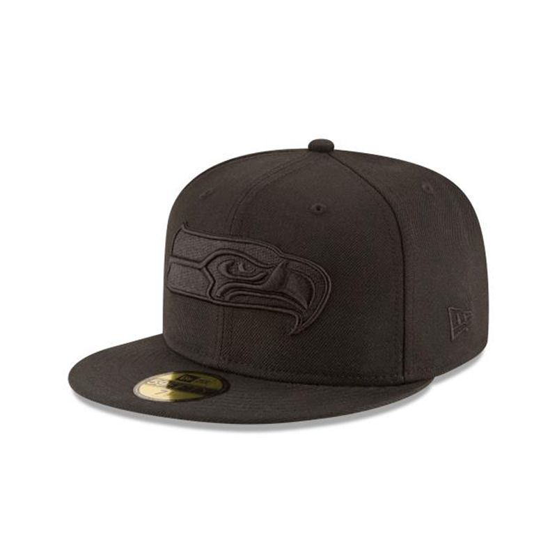 NFL Seattle Seahawks Black On Black 59Fifty Fitted (XBG2700) - Black New Era Caps